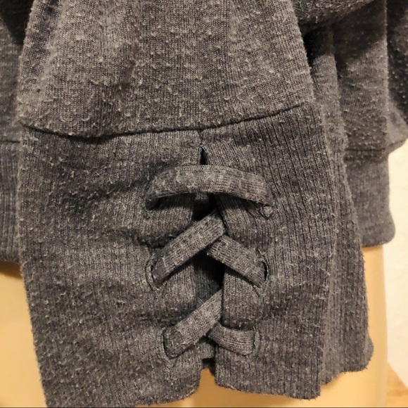 Grey Sweater w/ Lace-up Detail at Cuffs - Picture 4 of 6